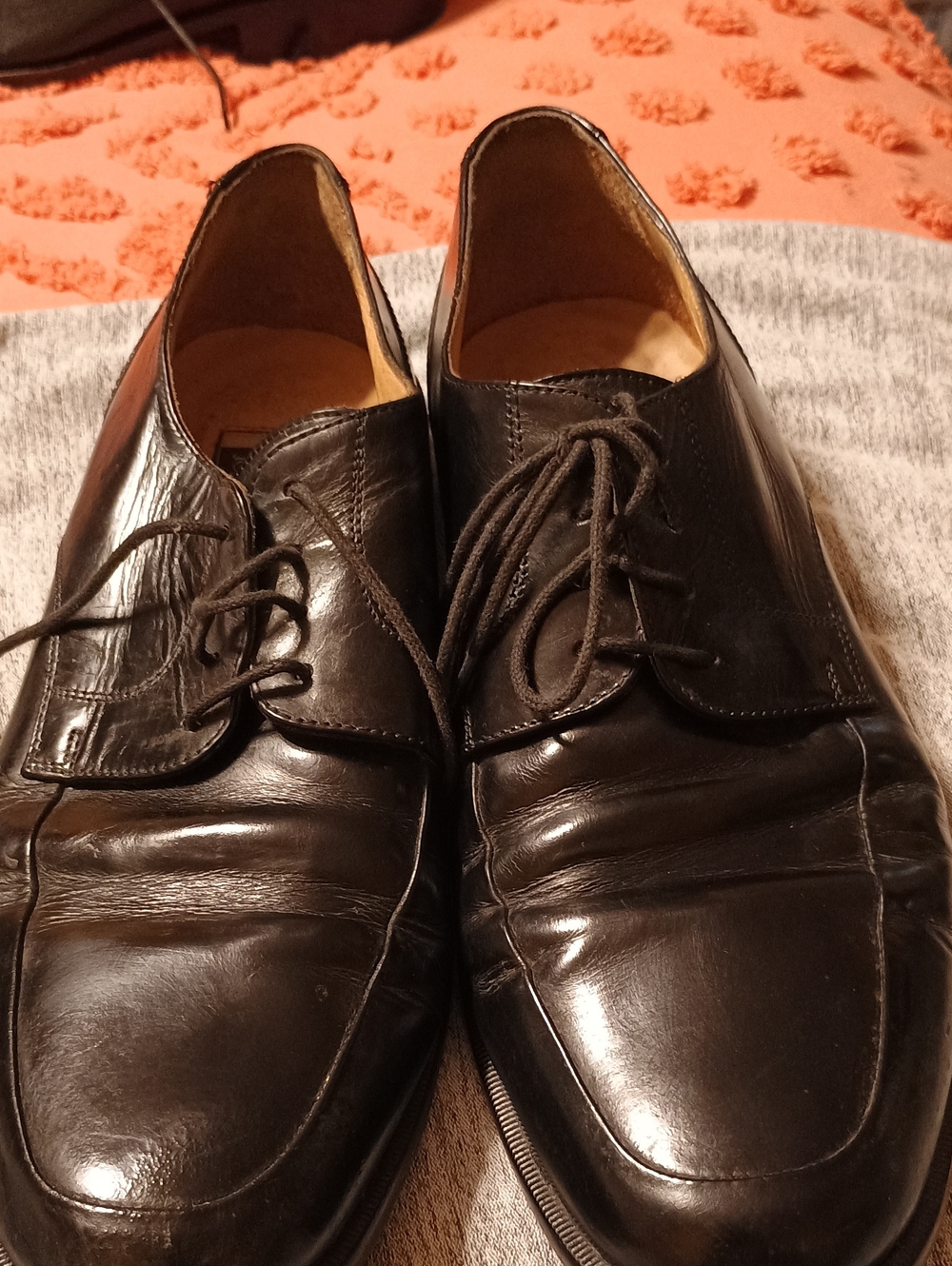 Johnston & Murphy Black Leather Lace-Up Oxfords (291) 10.5 M